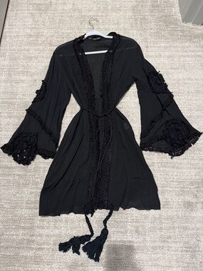 Marybloom Black Lace-Trim coverup kimono Women's made in Italy size small